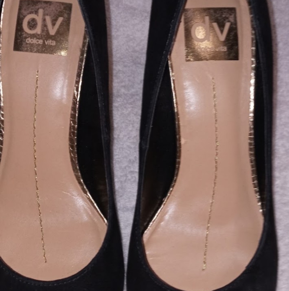 Dolce Vita - Black Dressy Slip ONS with gold wedge heels
